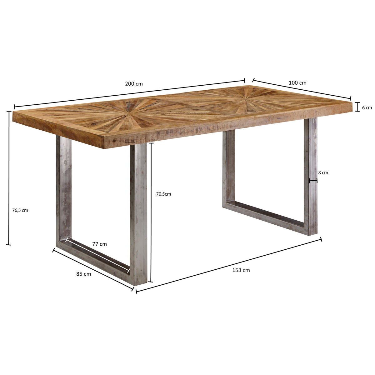 ESSTISCH Mangoholz massiv rechteckig Braun  - Silberfarben/Braun, Design, Holz/Metall (200/100/76cm) - MID.YOU