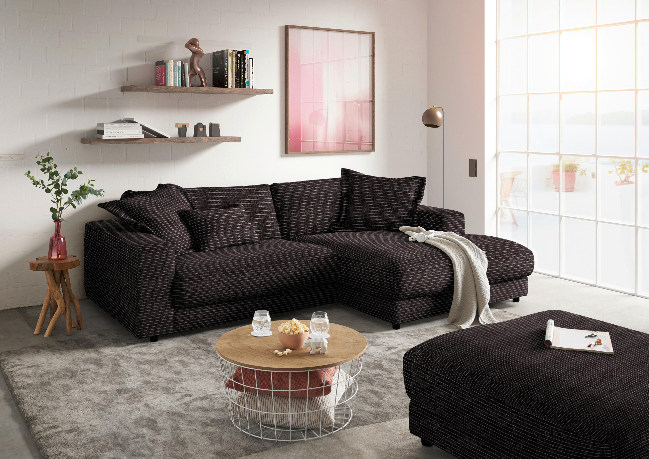 HOCKER in Textil Anthrazit  - Anthrazit/Schwarz, Design, Kunststoff/Textil (100/86/100cm) - Lomoco