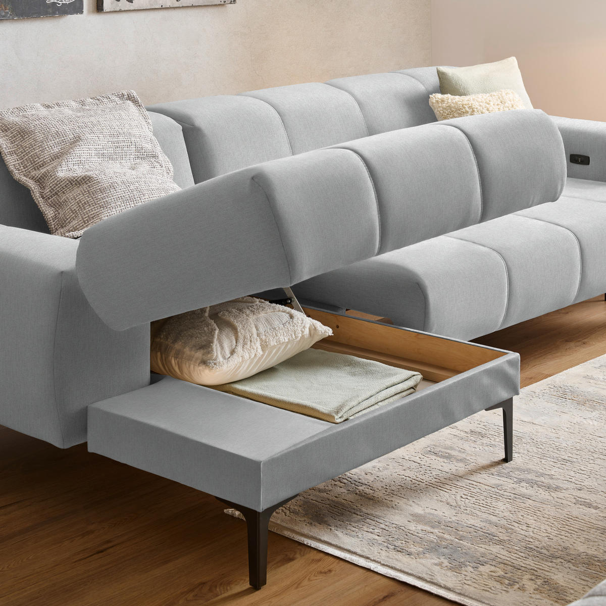 ECKSOFA in Chenille Hellgrau  167/311 cm  - Hellgrau/Schwarz, Design, Textil/Metall (167/311cm) - Xora