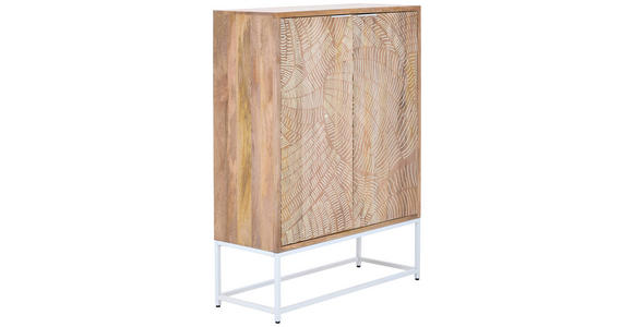 HIGHBOARD Mangoholz vollmassiv Naturfarben, Weiß Einlegeböden  - Weiß/Naturfarben, Design, Holz/Metall (100/135/40cm) - Ambia Home