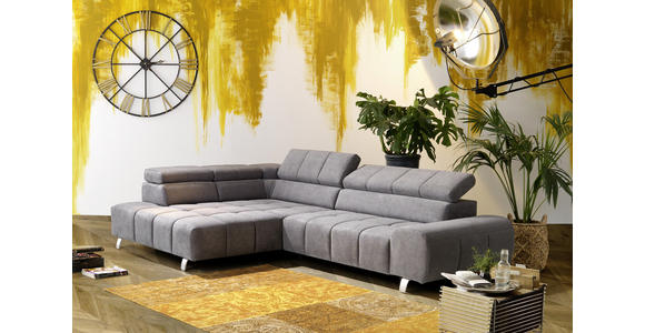 ECKSOFA in Webstoff Hellgrau  - Silberfarben/Hellgrau, Design, Textil/Metall (201/295cm) - Hom`in