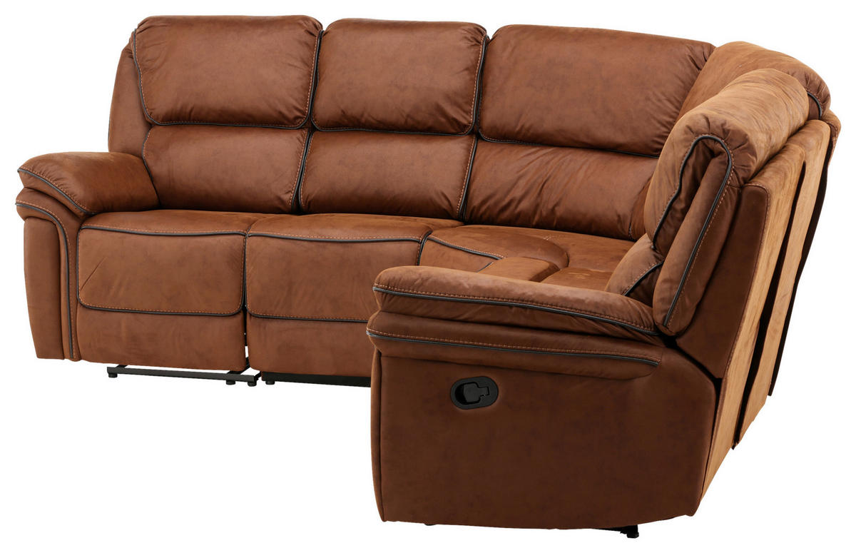 ECKSOFA Braun, Schwarz Lederlook (vegan)  - Schwarz/Braun, Design, Textil (169/169cm) - Livetastic