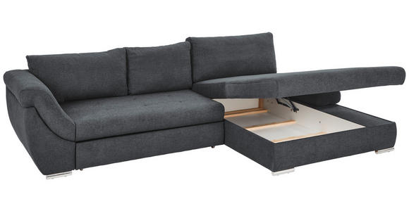 ECKSOFA in Flachgewebe Dunkelbraun  - Dunkelbraun/Silberfarben, Design, Textil/Metall (306/174cm) - Carryhome