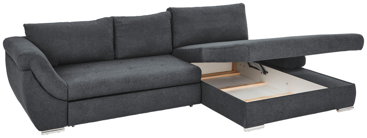 ECKSOFA in Flachgewebe Hellgrau  - Silberfarben/Hellgrau, Design, Textil/Metall (306/174cm) - MID.YOU