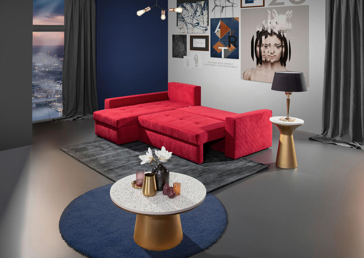 ECKSOFA Rot Flachgewebe  - Rot/Schwarz, KONVENTIONELL, Kunststoff/Textil (176/243cm) - MID.YOU