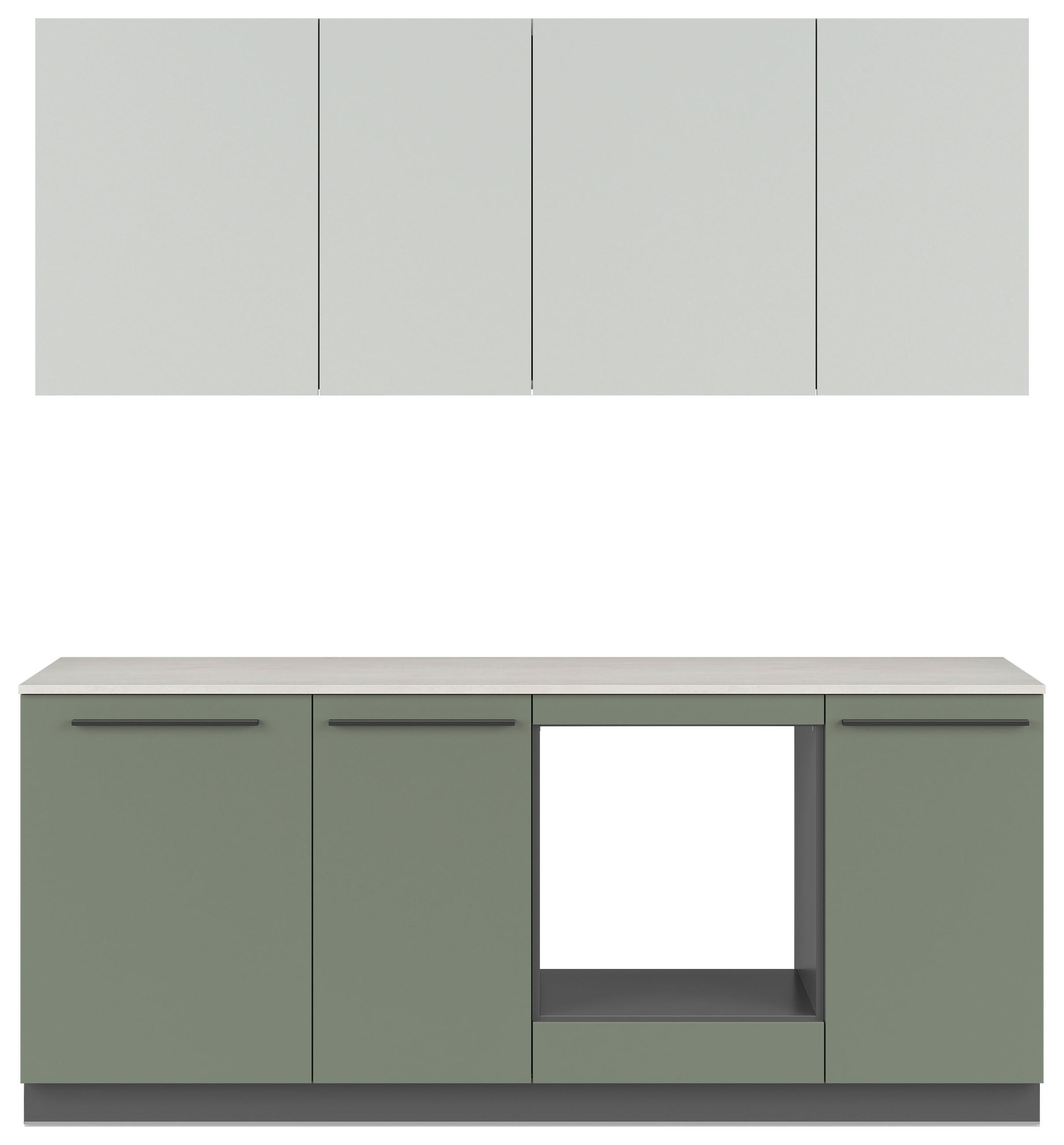 KÜCHENBLOCK 210 cm   in Grau, Dunkelgrün, Hellgrün  - Dunkelgrün/Schwarz, Basics, Holzwerkstoff/Kunststoff (210cm) - Visiona