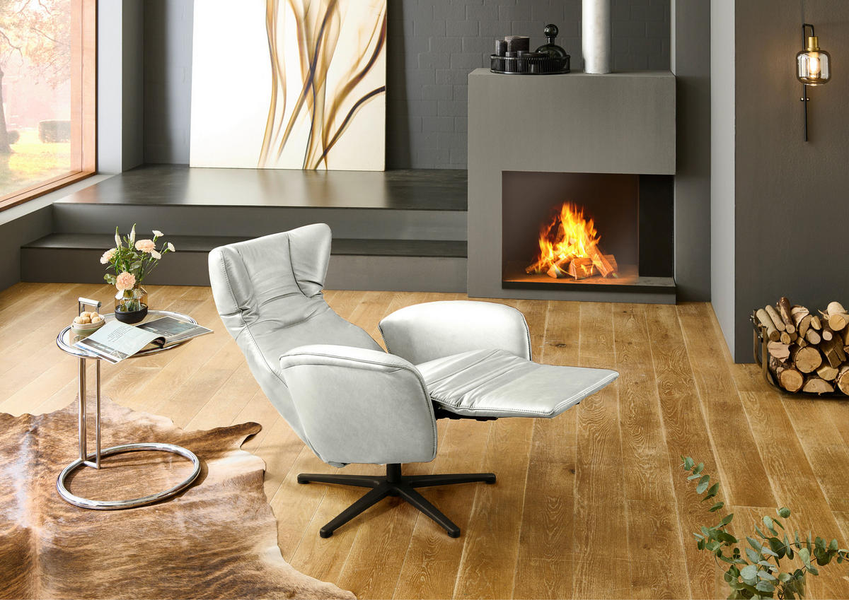 RELAXSESSEL Leder Weiss  - Weiss/Schwarz, Design, Leder/Metall (75/106/86cm) - Valdera