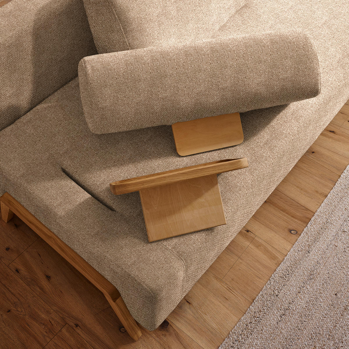 SCHLAFSOFA in Holz, Textil Hellbraun  - Hellbraun/Naturfarben, Design, Holz/Textil (211/88/102cm) - Niels Andersson