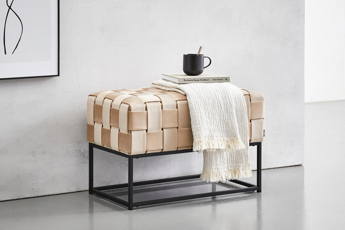 SITZBANK 71/47/41 cm Samt Schwarz, Beige  - Beige/Schwarz, Trend, Textil/Metall (71/47/41cm) - Xora