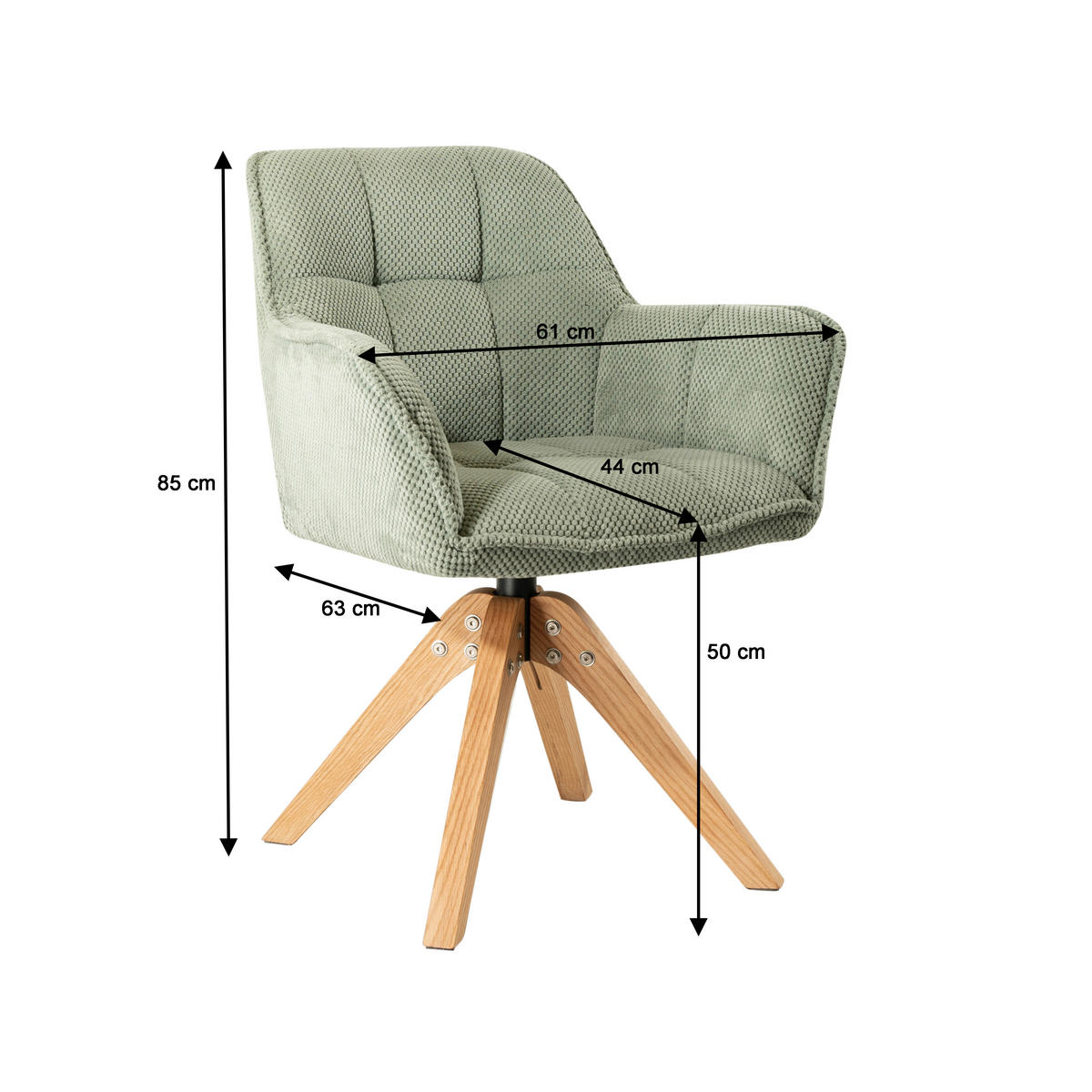 ARMLEHNSTUHL Webstoff  - Eichefarben/Grün, Basics, Holz/Textil (61/85/63cm) - MID.YOU