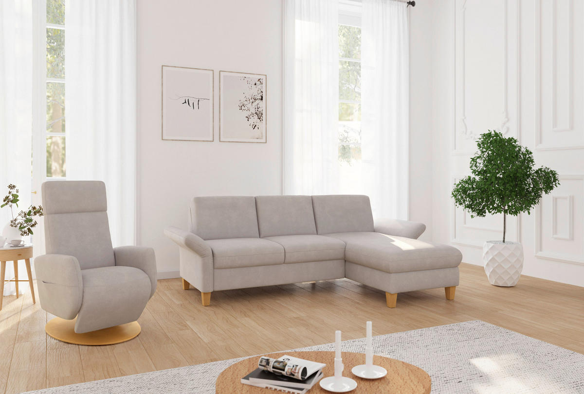ECKSOFA ROCHELLE E Greige Flachgewebe  - Greige/Eichefarben, KONVENTIONELL, Holz/Textil (251/164cm) - Sit & More