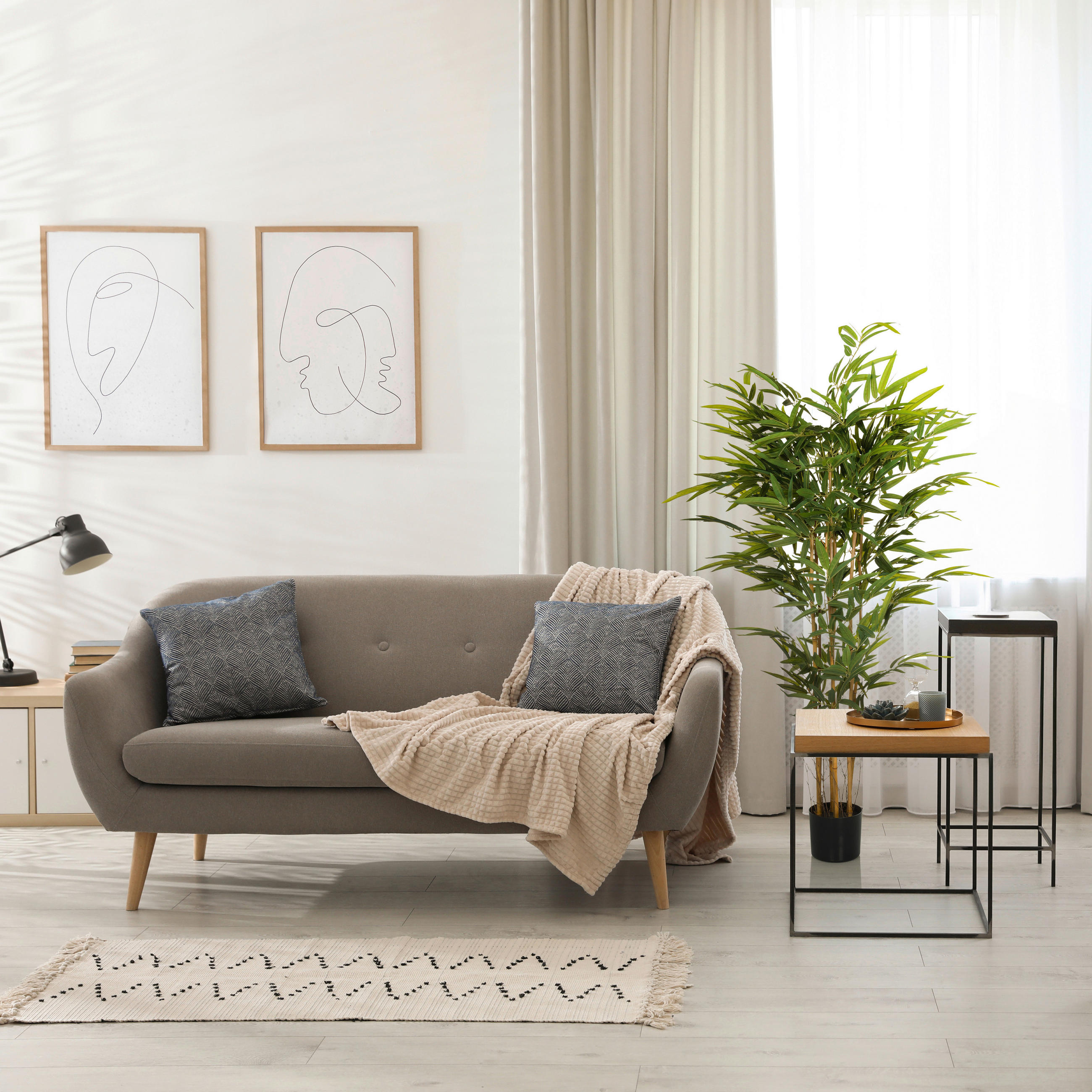 KUNSTPFLANZE Bambus  - Eichefarben/Schwarz, MODERN, Kunststoff/Textil (80/150/80cm) - MID.YOU