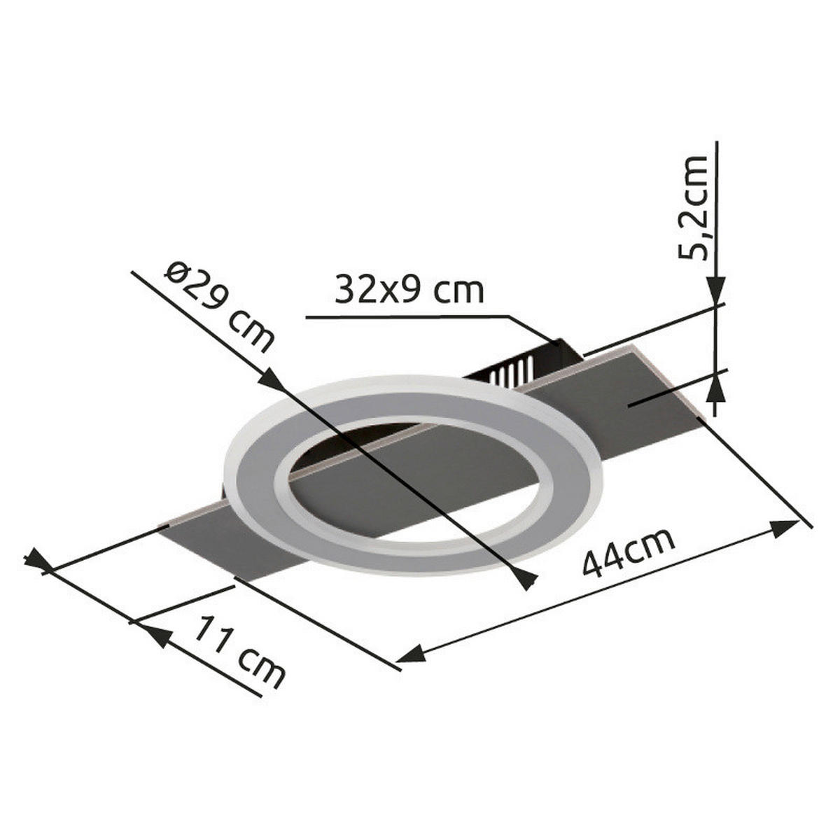 LED-TAKLAMPA JAYDEN 44/29/5,5 cm  - opal/grå, Design, metall/plast (44/29/5,5cm) - Globo