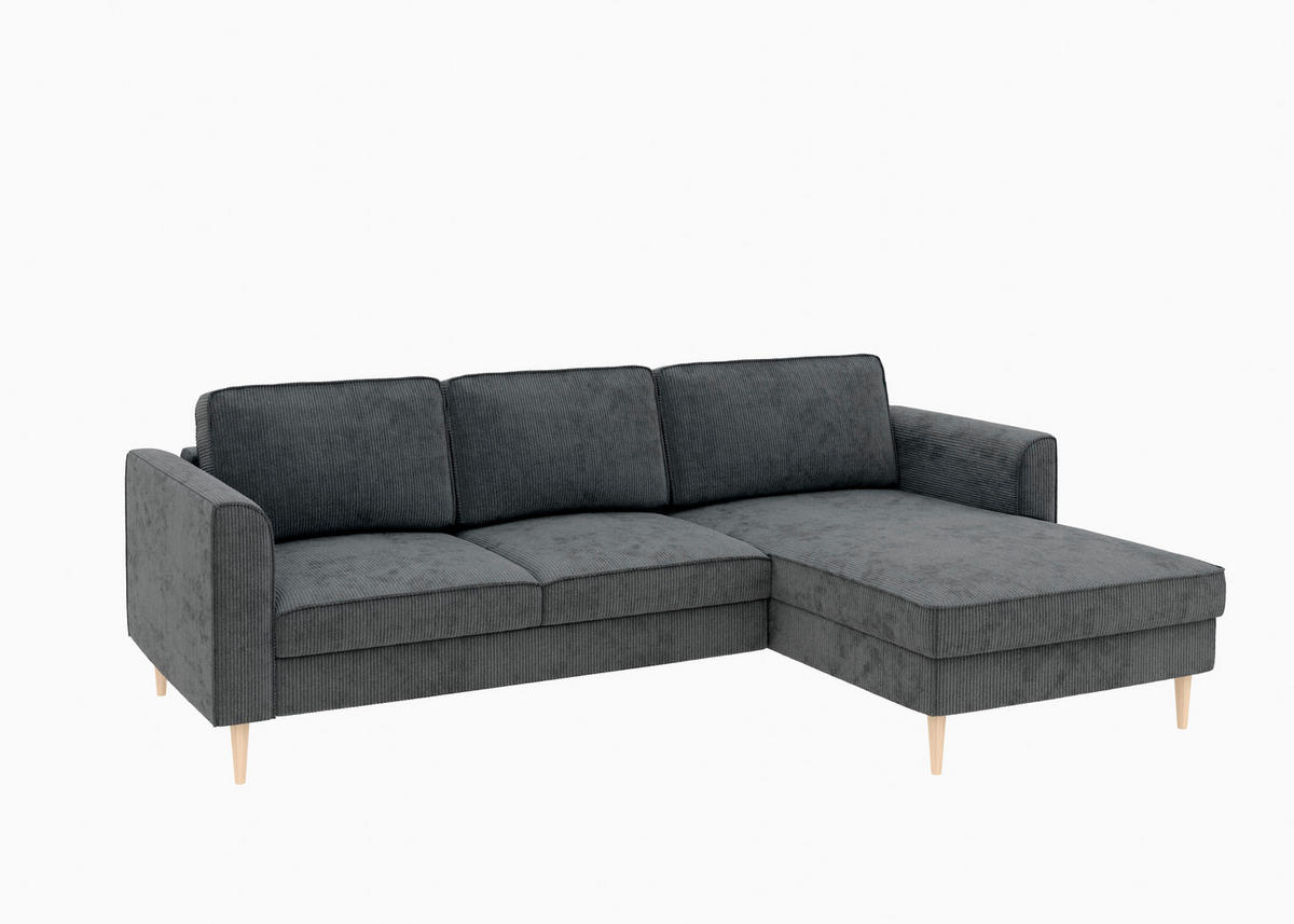 ECKSOFA Cord Dunkelgrau  - Dunkelgrau/Buchefarben, Modern, Holz/Textil (232/161cm) - Trendmanufaktur