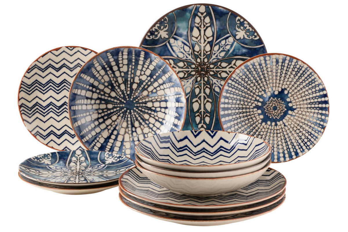 TAFELSERVICE Iberico Blue 12-teilig  - Blau/Weiss, Basics, Keramik (36,3/36,5/34,1cm) - Mäser