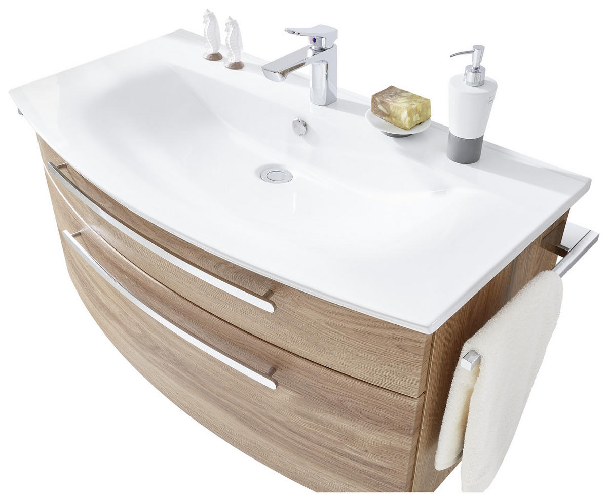 BAIE - alb/culoare lemn stejar, Konventionell, ceramică/sticlă (100cm) - Novel