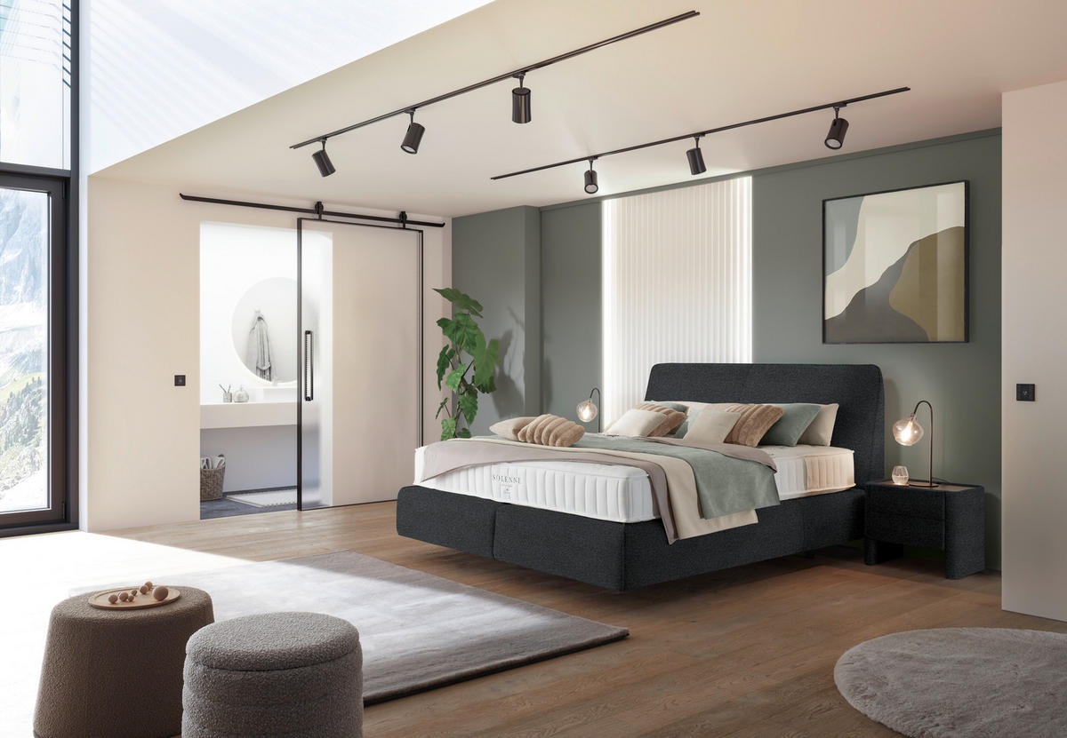 BOXSPRINGBETT 180/200 cm  in Anthrazit  - Anthrazit/Schwarz, Design, Kunststoff/Textil (180/200cm) - Johann Jakob