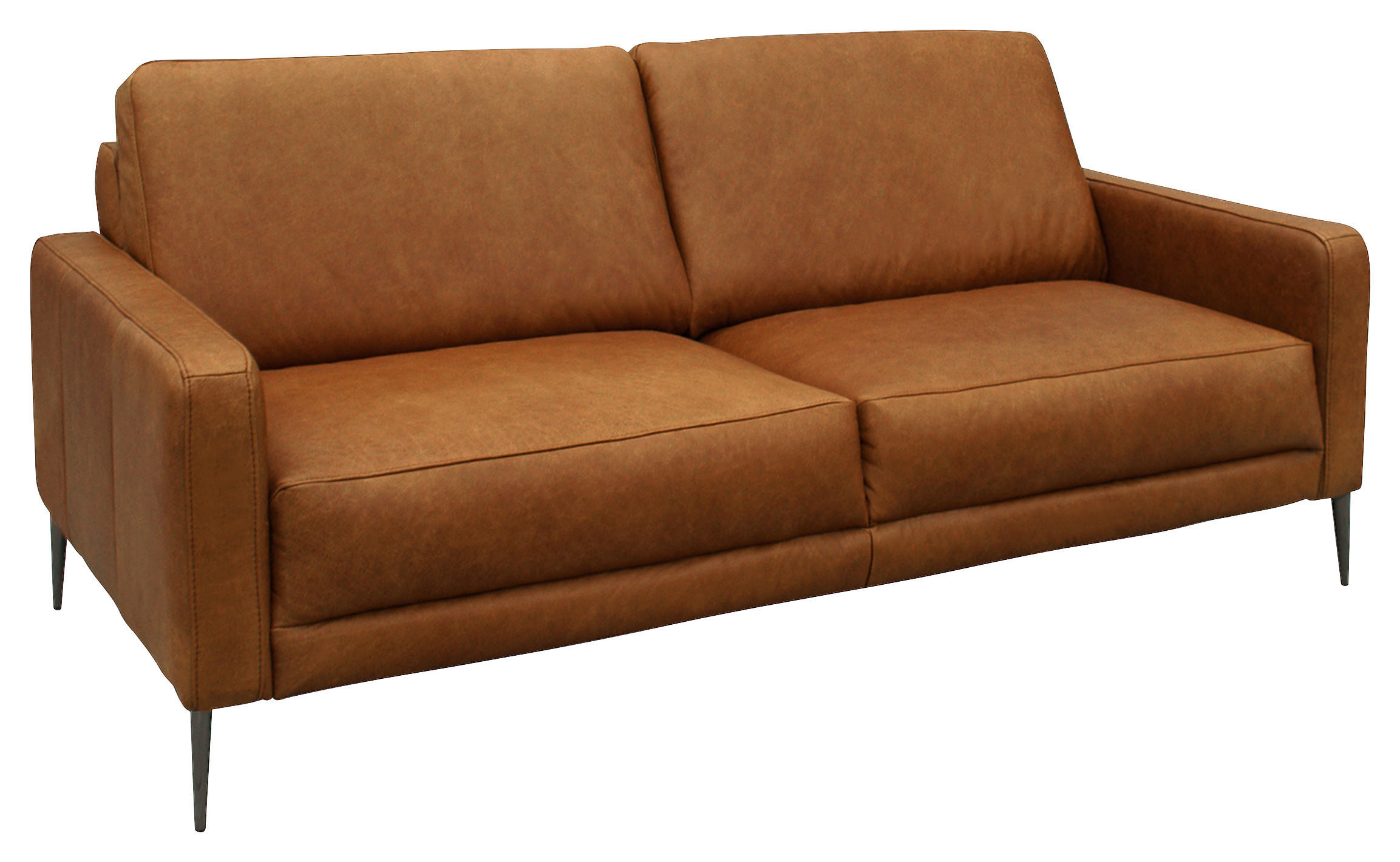 2-SITZER-SOFA in Echtleder Cognac  - Cognac/Schwarzchrom, Design, Leder/Metall (157/85/92cm) - Livetastic