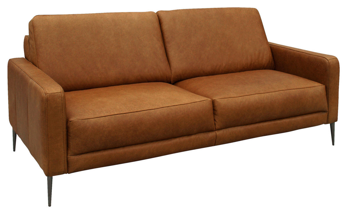 2-SITZER-SOFA in Echtleder Cognac  - Cognac/Schwarzchrom, Design, Leder/Metall (157/85/92cm) - Livetastic