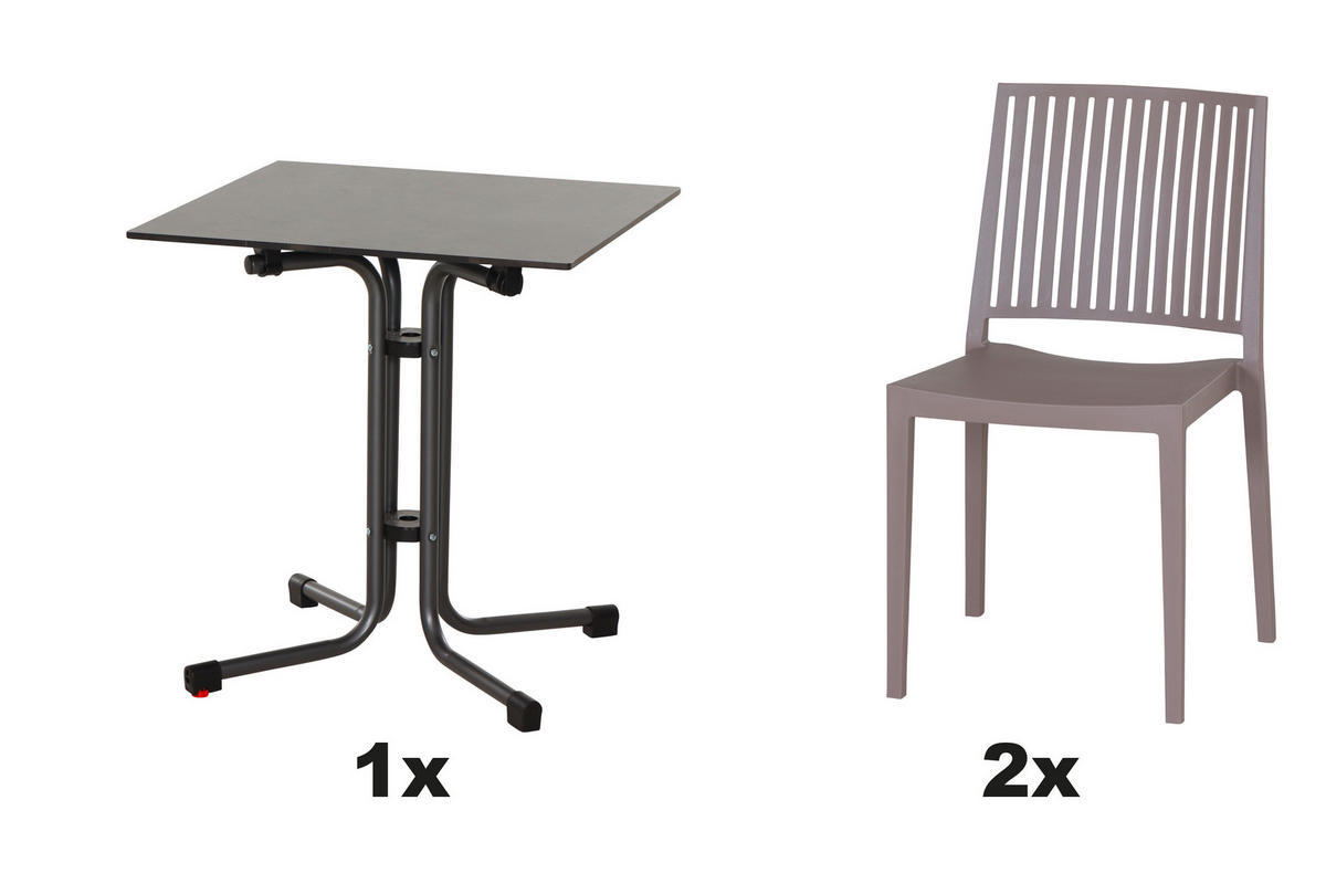GARTENGARNITUR 3-teilig  - Taupe/Anthrazit, Basics, Kunststoff/Metall (65/80/65cm) - Siena Garden