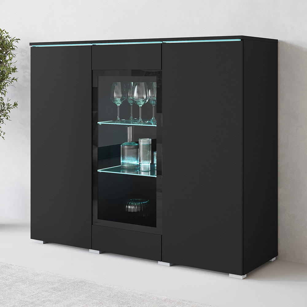 HIGHBOARD Vera  in 120/103,3/39,5 cm  - Schwarz/Grau, Trend, Glas/Holzwerkstoff (120/103,3/39,5cm) - P & B