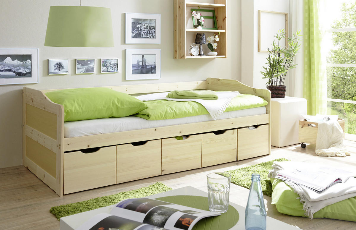 STAURAUMBETT 90/200 cm  in Kieferfarben   - Kieferfarben, Modern, Holz (90/200cm) - MID.YOU