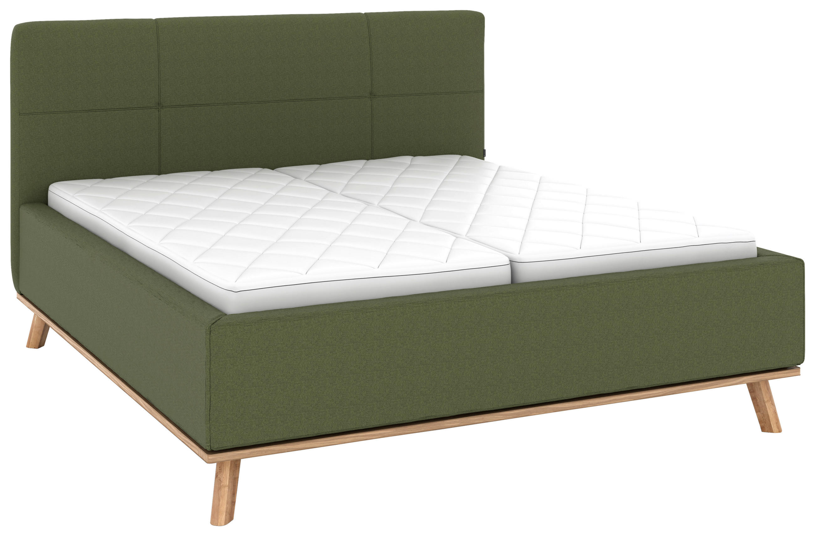POLSTERBETT 160/200 cm,  in Dunkelgrün, Matratze, Lattenrost, Bettkasten, H3 + H3 = fest  - Dunkelgrün/Eichefarben, Design, Holz/Textil (160/200cm) - Musterring