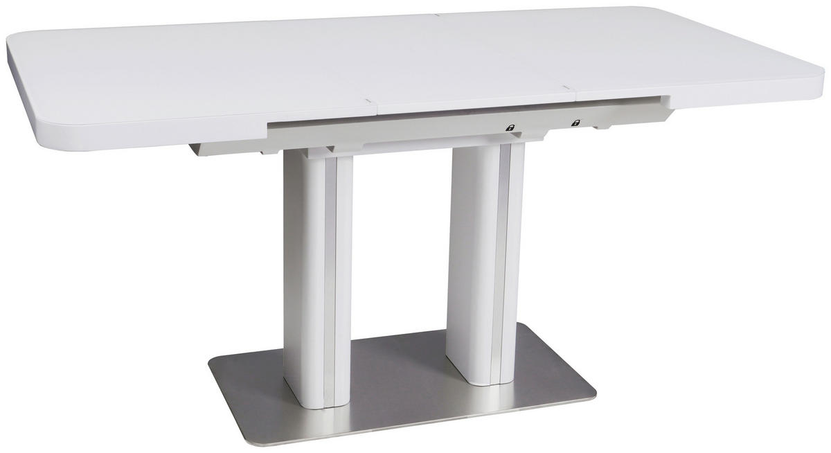 ESSTISCH in Metall, Glas, Holzwerkstoff 120-160/80/76 cm  - Weiss/Edelstahlfarben, Design, Glas/Holzwerkstoff (120-160/80/76cm) - Hom`in