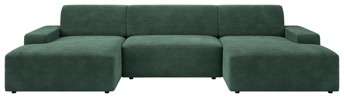 WOHNLANDSCHAFT in Cord Dunkelgrün  - Dunkelgrün/Schwarz, Modern, Kunststoff/Textil (162/329/162cm) - Trendmanufaktur