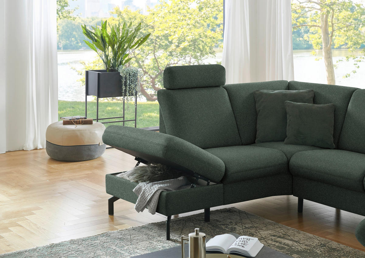 WOHNLANDSCHAFT Flachgewebe Dunkelgrün  - Dunkelgrün/Schwarz, Konventionell, Textil/Metall (190/307/170cm) - Beldomo Comfort