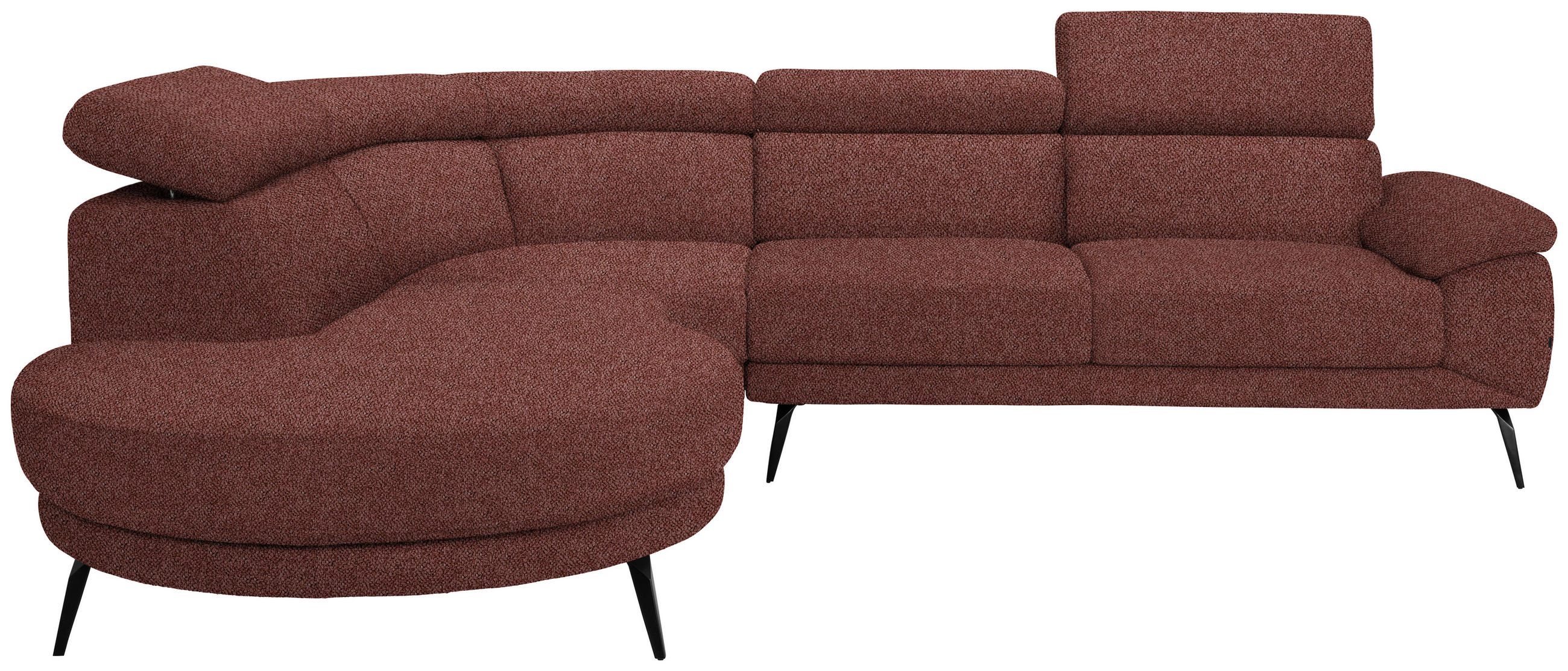ECKSOFA Weinrot Velours  - Weinrot/Schwarz, Design, Textil/Metall (264/299cm) - Novel