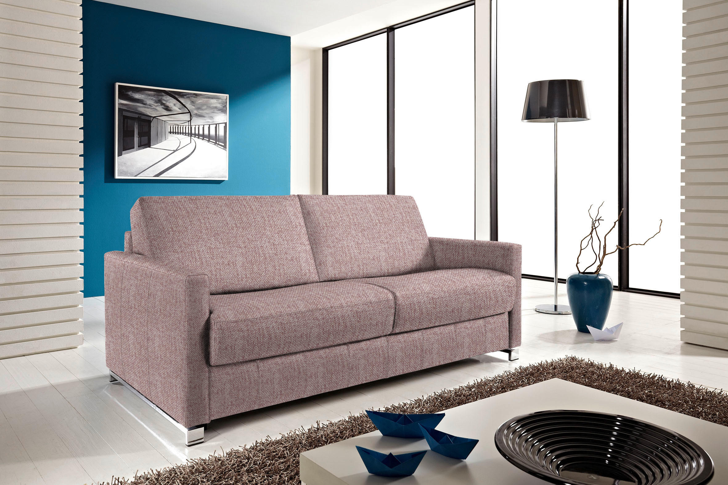 SCHLAFSOFA in Flachgewebe Rosa  - Chromfarben/Rosa, Design, Textil/Metall (185/84/100cm) - Bali
