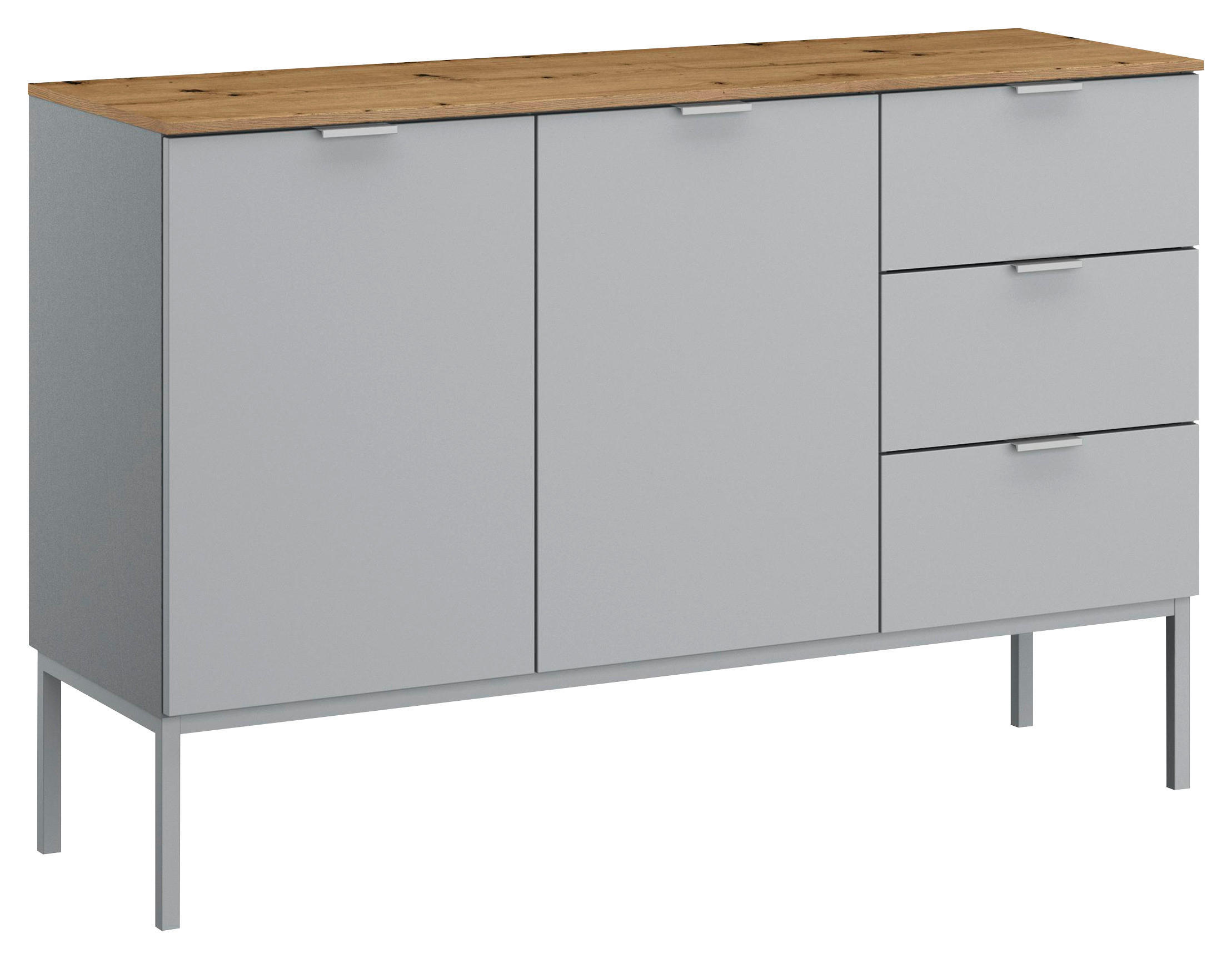 KOMMODE 120/80/42 cm  in Grau, Eichefarben  - Eichefarben/Alufarben, Trend, Holzwerkstoff/Kunststoff (120/80/42cm) - Stylife