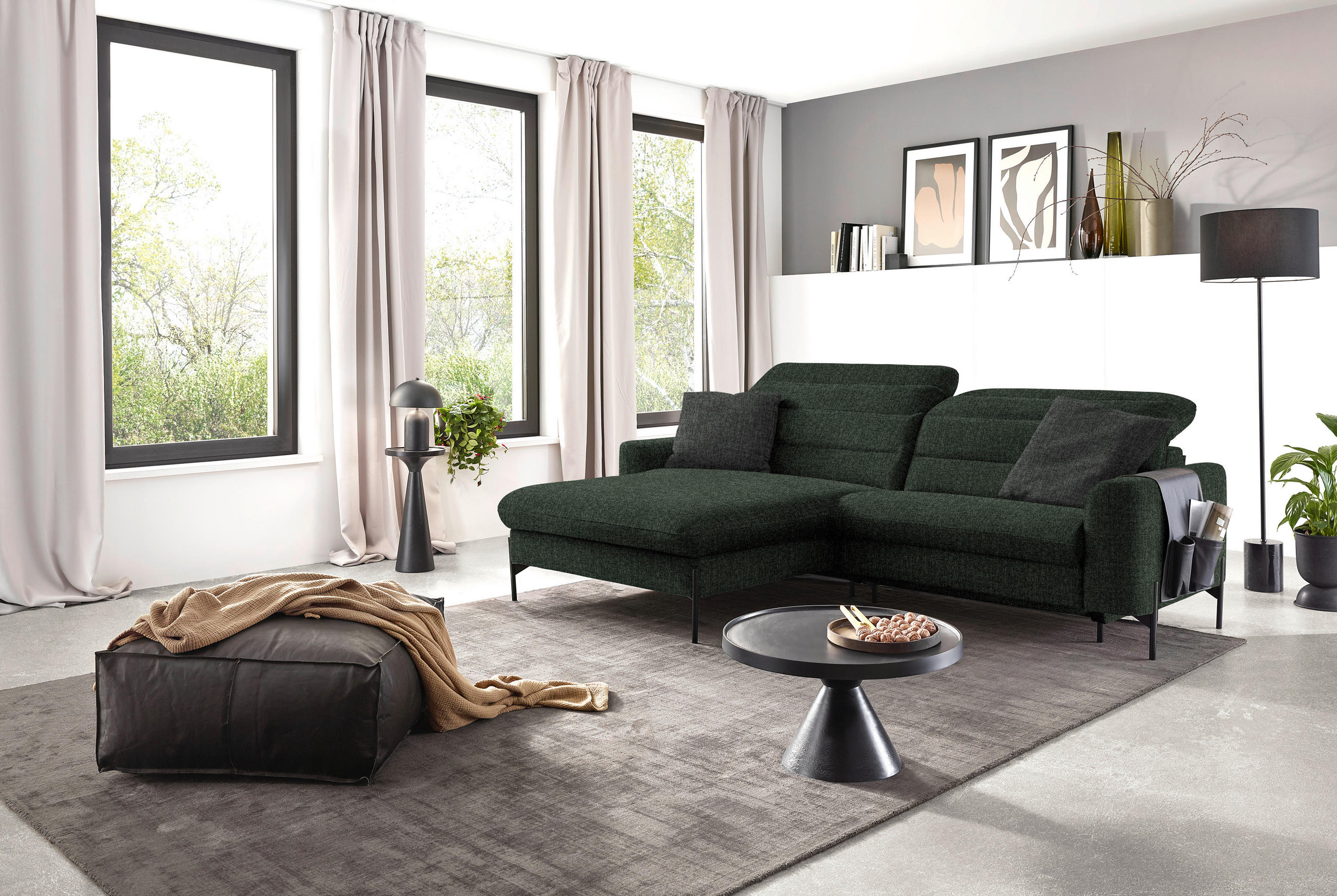 ECKSOFA in Flachgewebe Waldgrün  - Waldgrün/Schwarz, Design, Textil/Metall (191/252cm) - Dieter Knoll