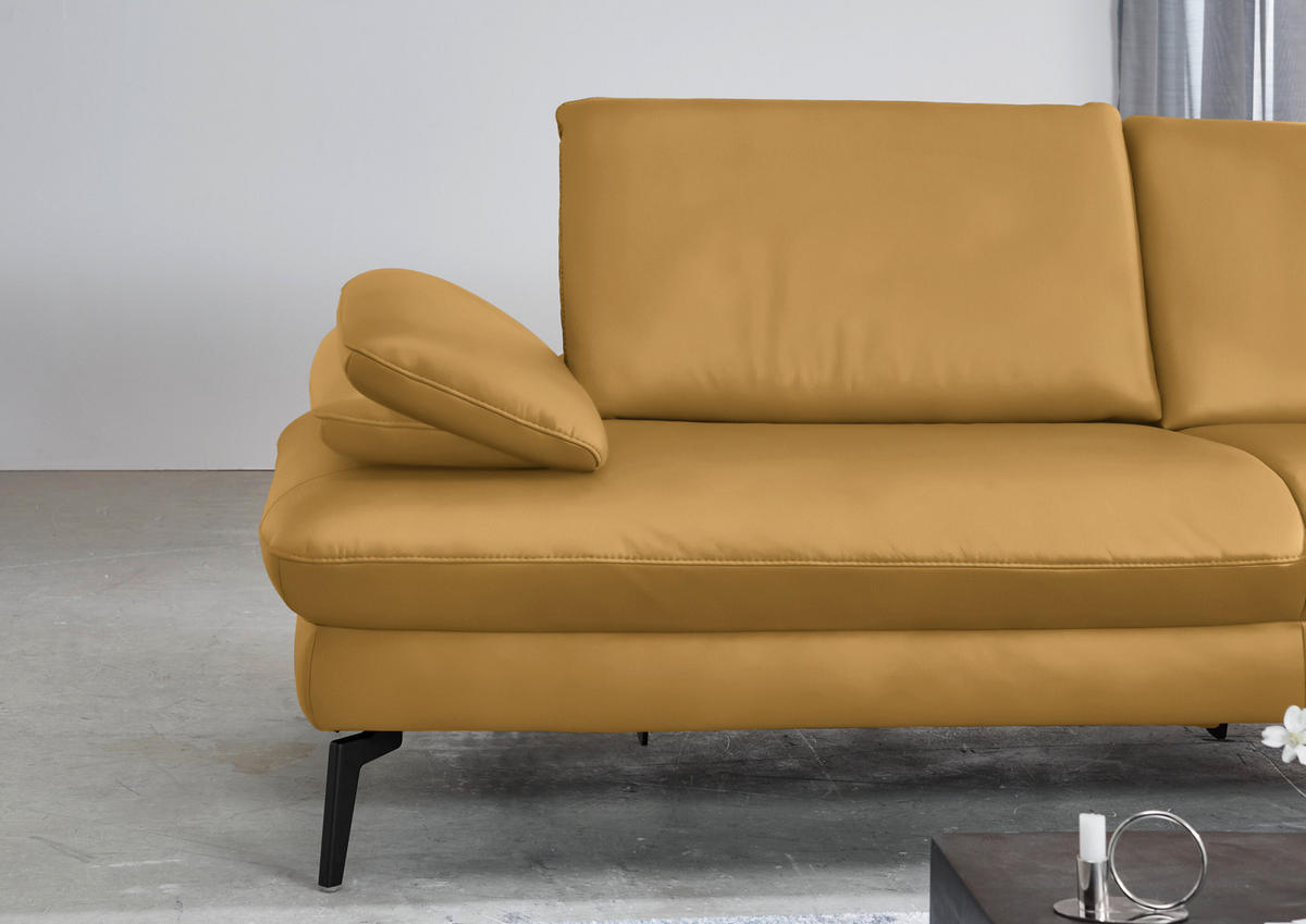 ECKSOFA in Echtleder Gelb  - Gelb/Schwarz, Design, Leder/Metall (325/157cm) - Dieter Knoll
