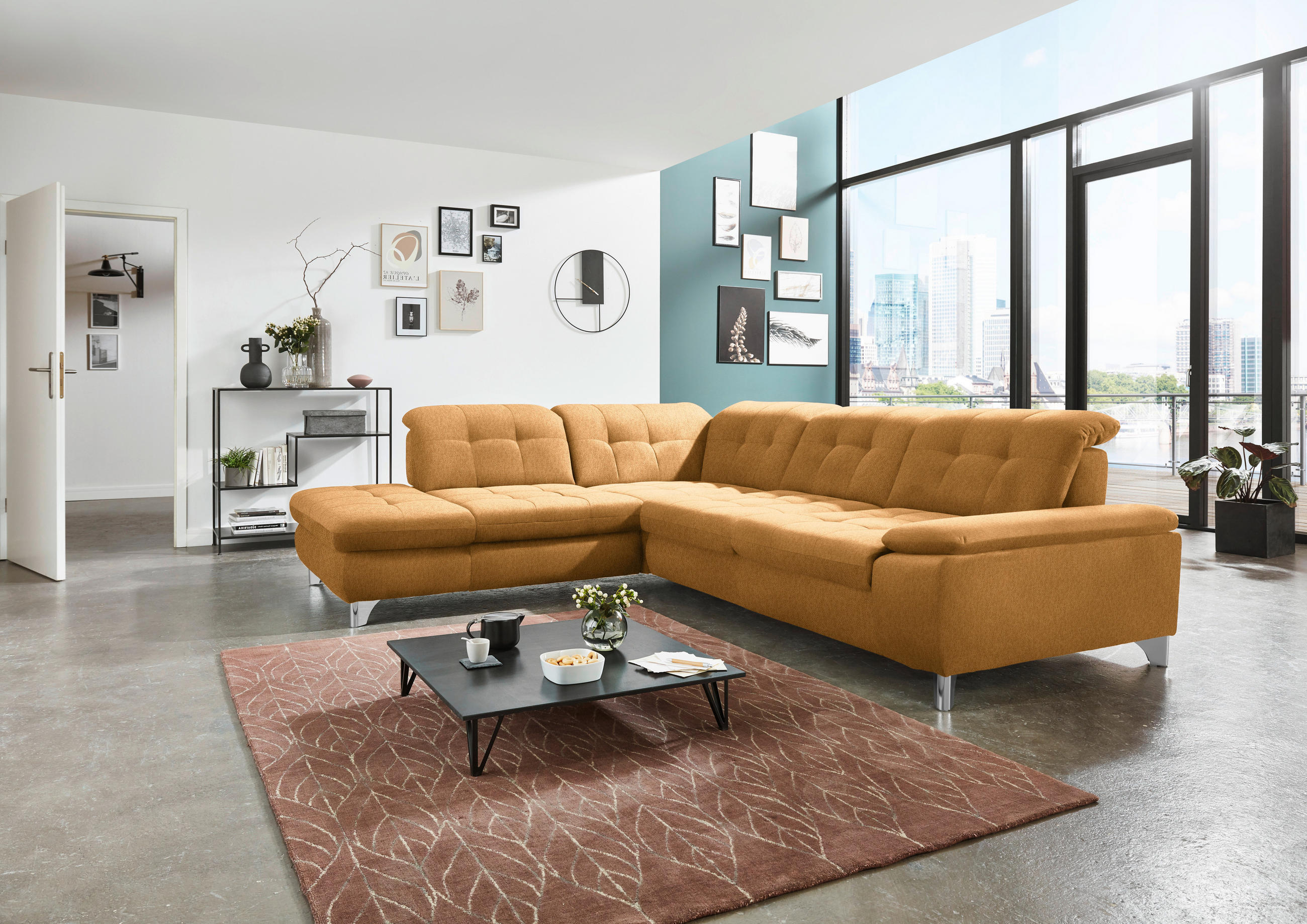 ECKSOFA in Chenille Currygelb  - Chromfarben/Currygelb, Design, Textil/Metall (260/310cm) - Beldomo Speed