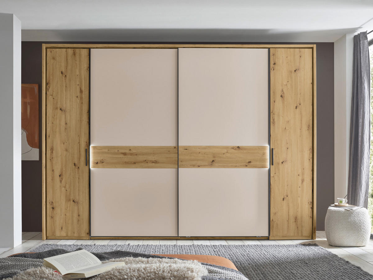 KOMBISCHRANK 312/225/61 cm 4-türig  - Kaschmir/Schwarz, Design, Holzwerkstoff/Metall (312/225/61cm) - Xora