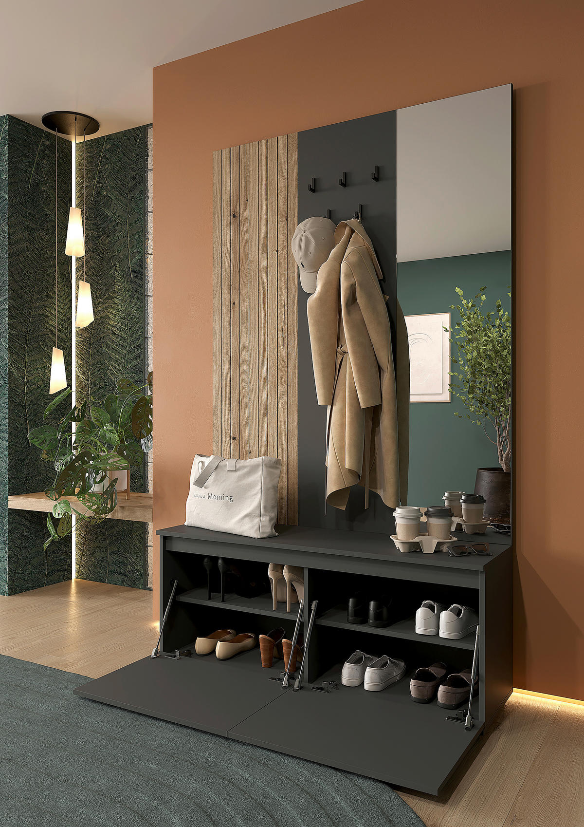 ŠATNA, 120/200/36,6 cm - barvy dubu/antracitová, Konvenční, kompozitní dřevo (120/200/36,6cm) - Carryhome