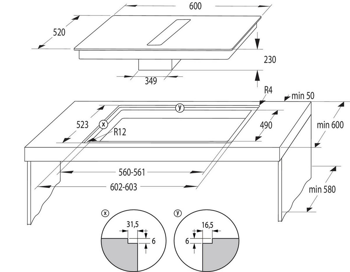 KOCHFELD-DUNSTABZUG-KOMBI 742687  - Schwarz, Basics, Glas (70/23/52cm) - Gorenje