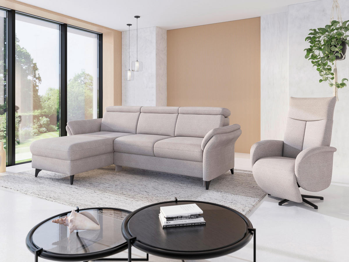 ECKSOFA Chenille Silberfarben  - Silberfarben/Schwarz, Konventionell, Textil/Metall (166/253cm) - Sit & More