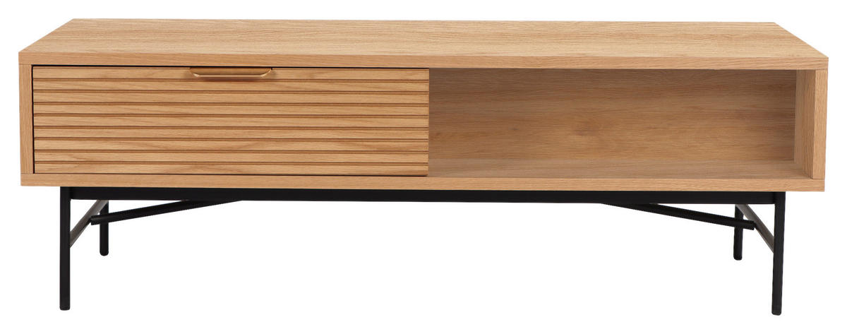 COUCHTISCH Eiche furniert 120/60/40 cm rechteckig Schwarz, Eichefarben  - Eichefarben/Goldfarben, Design, Holz/Holzwerkstoff (120/60/40cm) - Boxxx