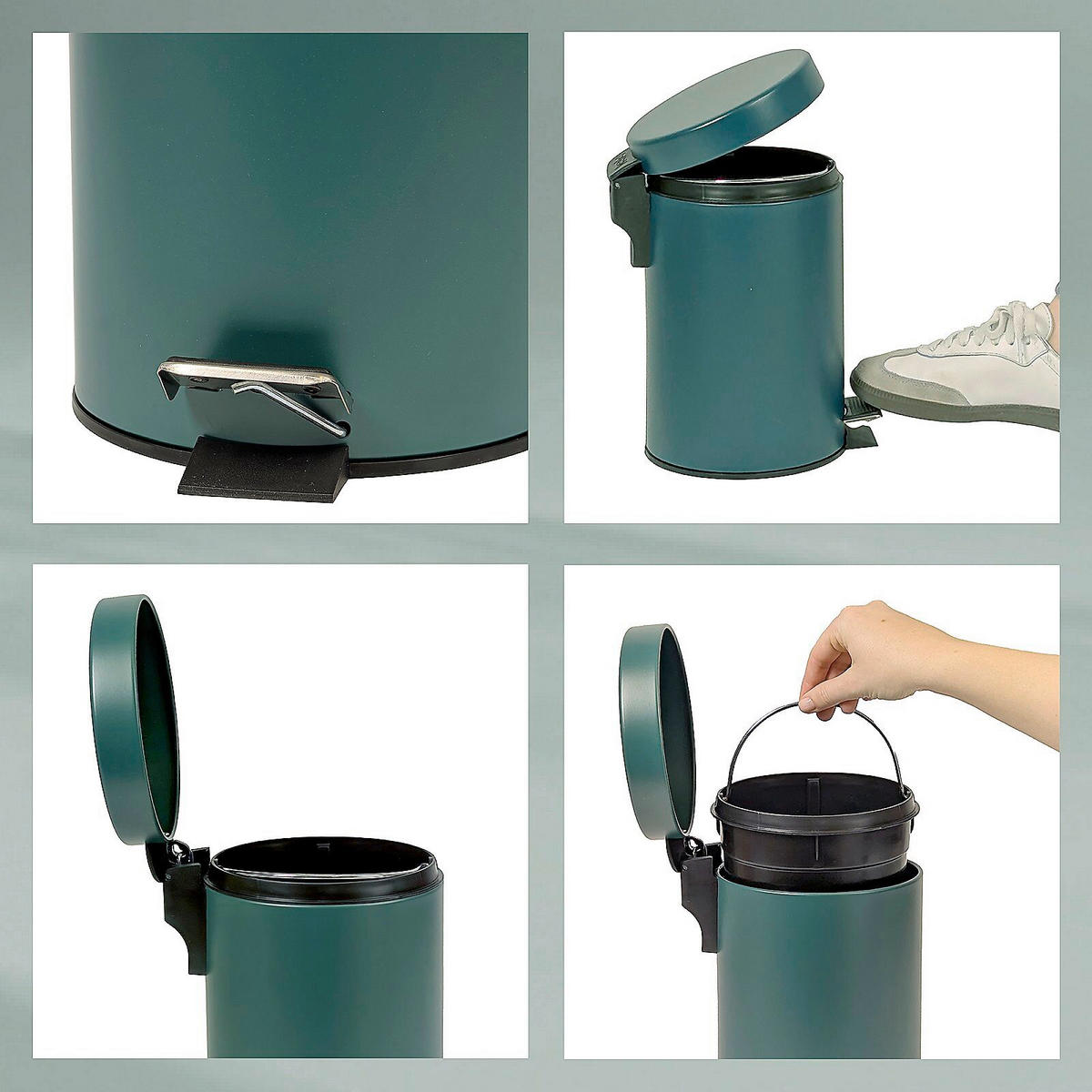 KOSMETIKEIMER MONACO 3 L  - Dunkelgrün/Schwarz, Basics, Kunststoff/Metall (17/26cm) - Kela