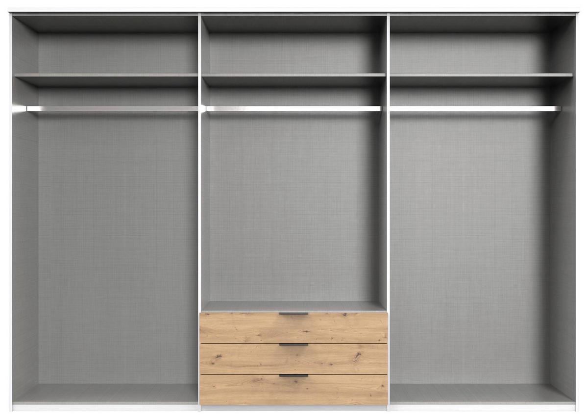 KLEIDERSCHRANK 270/210/58 cm 6-türig Weiß, Eichefarben  - Eichefarben/Weiß, Design, Glas/Holzwerkstoff (270/210/58cm) - MID.YOU