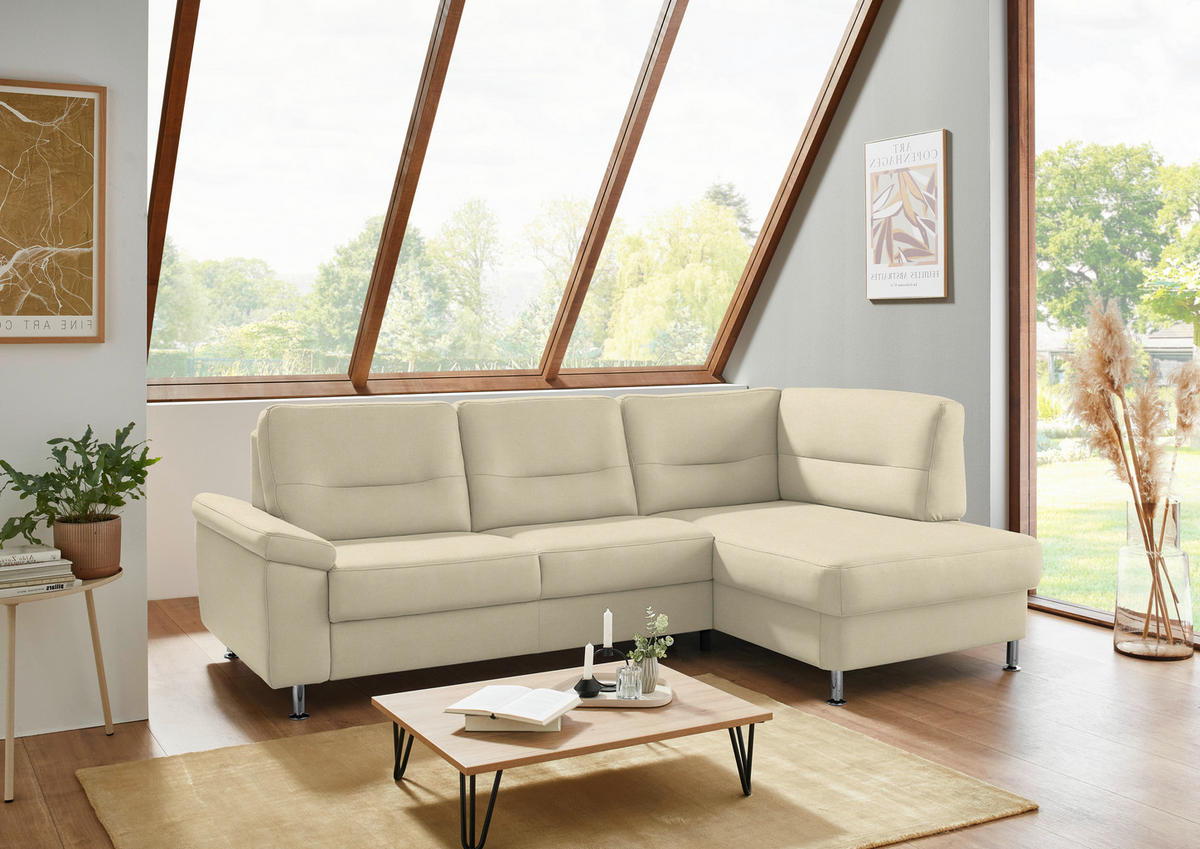 ECKSOFA Flachgewebe Naturfarben  - Alufarben/Naturfarben, Konventionell, Textil/Metall (244/160cm) - Beldomo Comfort