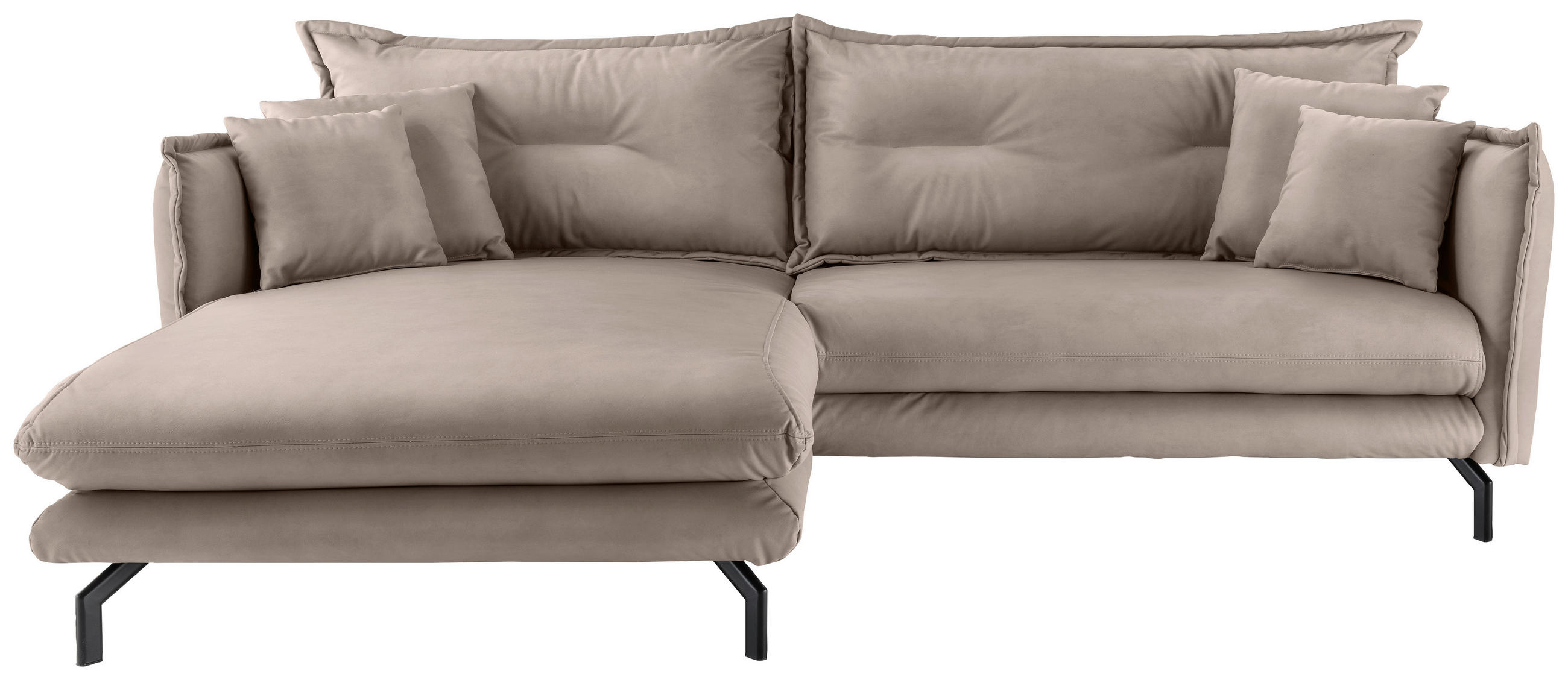 ECKSOFA in Lederlook Beige  - Beige/Schwarz, Modern, Textil/Metall (180/255cm) - Livetastic