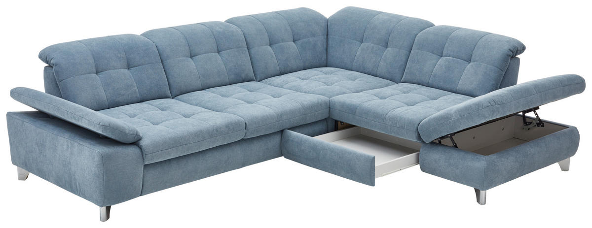 ECKSOFA in Chenille Hellblau  - Chromfarben/Hellblau, Design, Textil/Metall (310/260cm) - Beldomo Speed