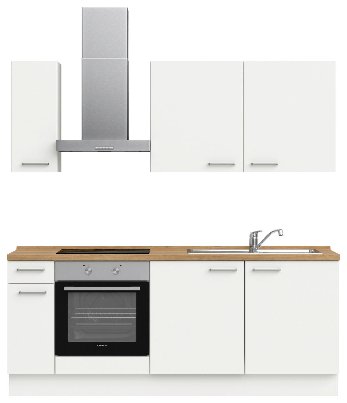 KÜCHENBLOCK 210 cm   in Weiß, Eichefarben  - Edelstahlfarben/Eichefarben, MODERN, Holzwerkstoff/Metall (210cm) - Nobilia