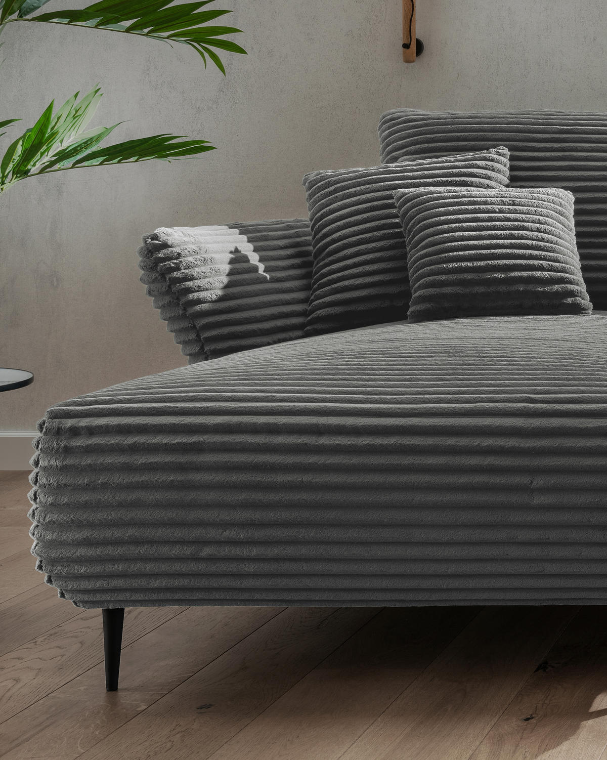 ECKSOFA in Cord Anthrazit  - Anthrazit/Schwarz, Design, Textil/Metall (178/264-302cm) - Livetastic
