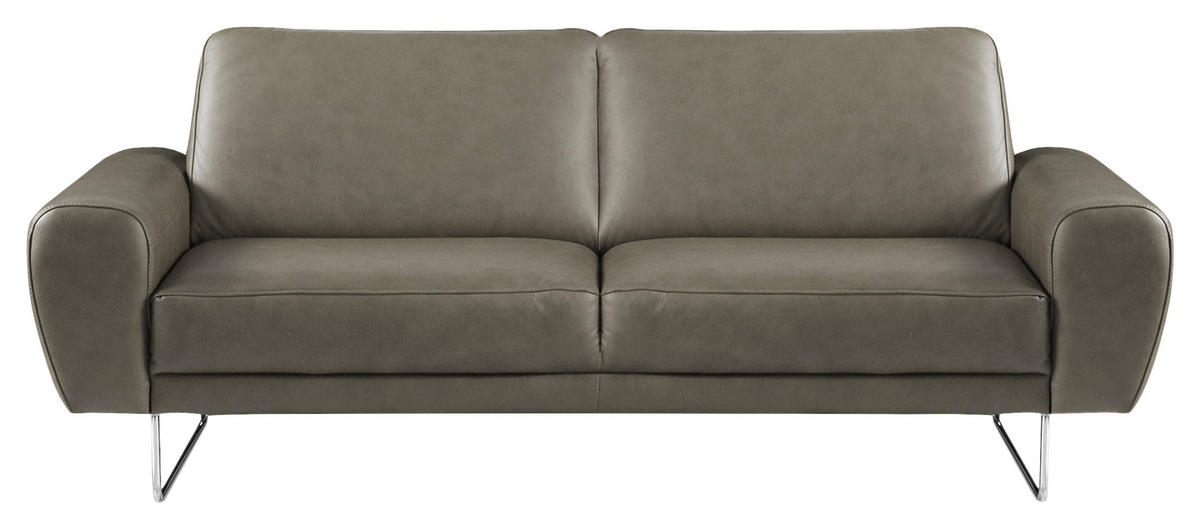 2-SITZER-SOFA in Echtleder Grau  - Chromfarben/Grau, Design, Leder/Metall (177/85/92cm) - Livetastic