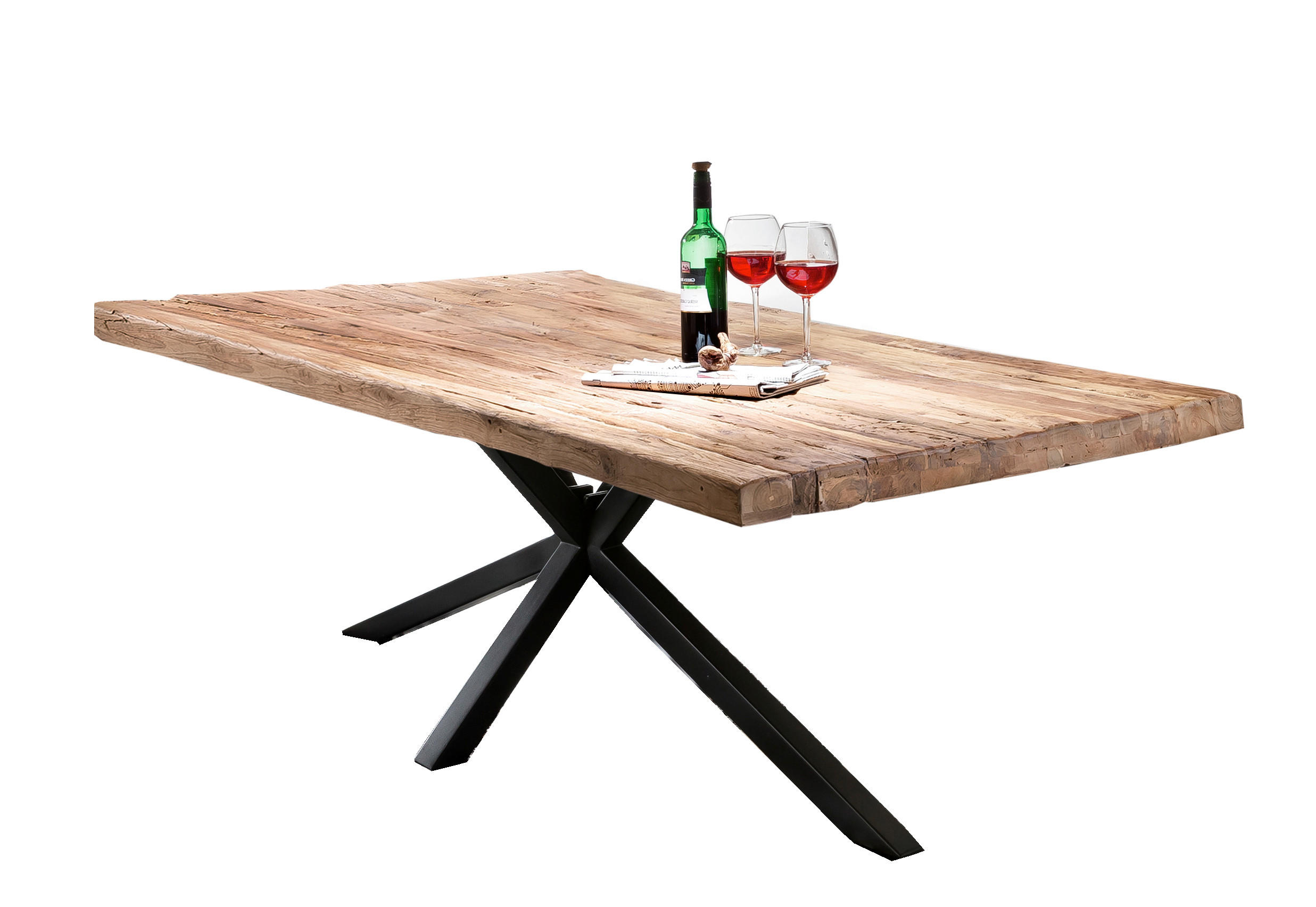 ESSTISCH 220/100/76 cm Echtholz  Holz, Metall rechteckig Naturfarben, Schwarz  - Schwarz/Naturfarben, MODERN, Holz/Metall (220/100/76cm) - MID.YOU